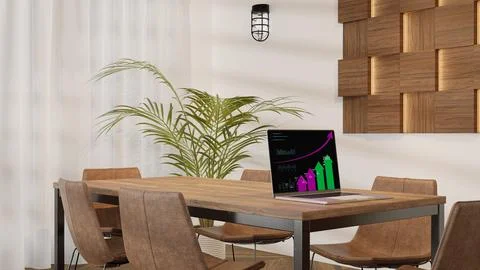 3d rendered working desk with a notebook computer. Stock Illustration