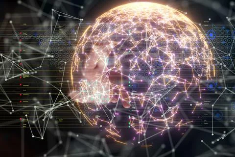 3D rendered world map hovering in mans hand Stock Illustration