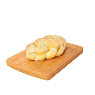 3D rendered woven bread loaf on a wooden cutting board Stock Photos