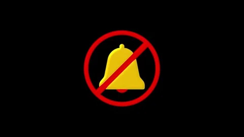 3D Rendered Yellow Bell Icon with Red Prohibition Sign on Black Background .. Stock Footage 330347835