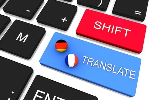 3d renderer illustration. Translation button on Computer Keyboard. Translatin 스톡 일러스트