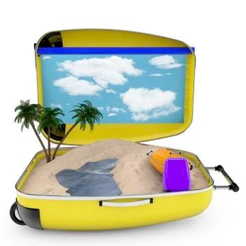 3d renderer image. travel suitcase. Beach vacation concept. Isol Stock Illustration