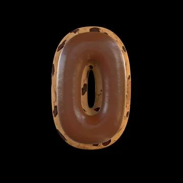 3d rendering of the 0 or zero number recreating a cookie with chocolate on to Stock Illustration
