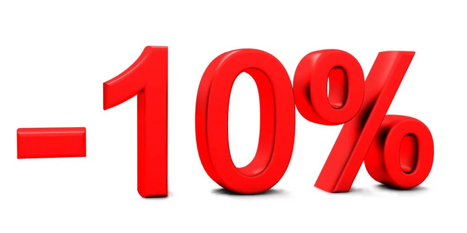 3D rendering of a 10 per cent in red letters on a white Stock Illustration