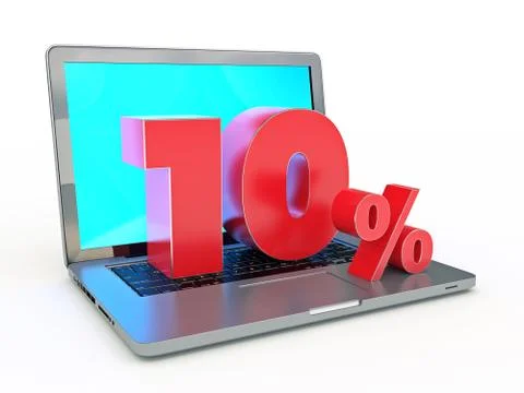 3D rendering of a 10 percent discount - Laptop and discounts in Internet Stock Illustration