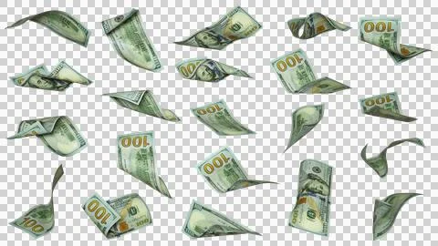 3D rendering of 100 US dollar notes flying in different angles and orientations Stock Illustration