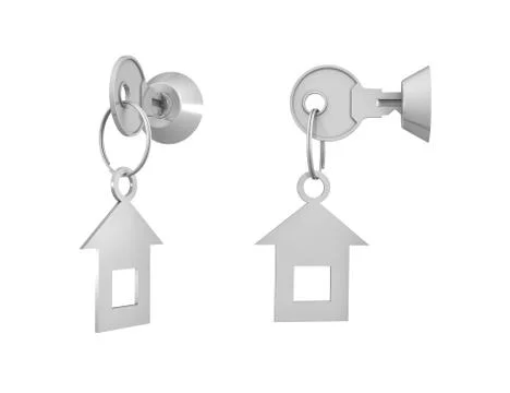 3d rendering of 2 keys with attached labels inside their locks on white Stock Illustration