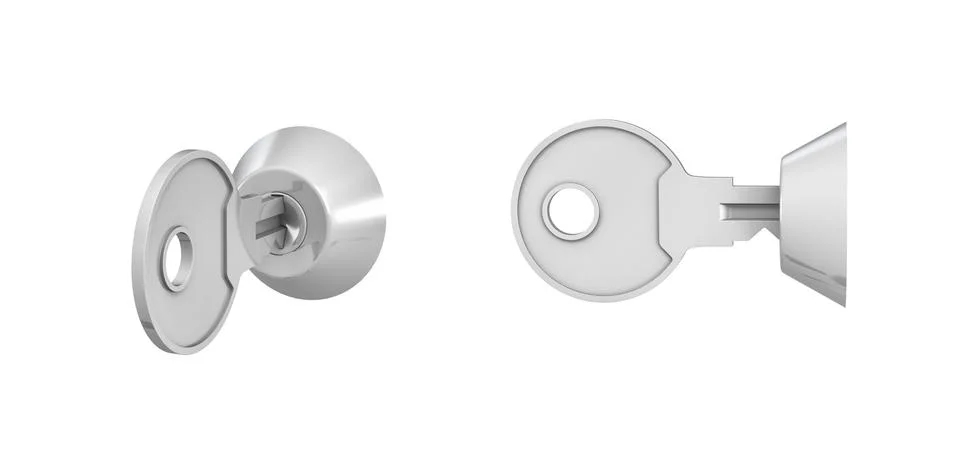3d rendering of 2 keys inside keylock switches on white background. Stock Illustration