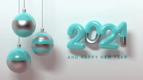 3d rendering 2021 year, Christmas balls, greeting card holiday christmas and new Stock Illustration
