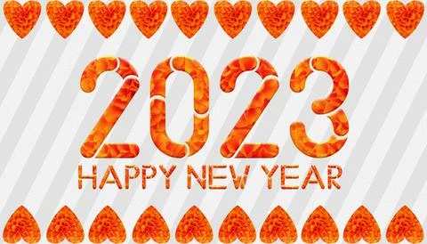 3D rendering 2023 HAPPY NEW YEAR text in the form of marigold flower isolat.. Illustrazione stock