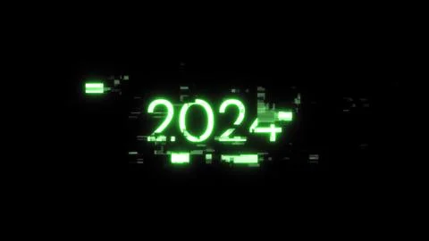 3D rendering 2024 text with screen effects of technological glitches Illustrazione stock