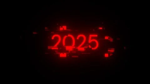 3D rendering 2025 text with screen effects of technological glitches 库存插图