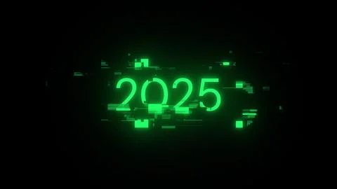 3D rendering 2025 text with screen effects of technological glitches Illustrazione stock