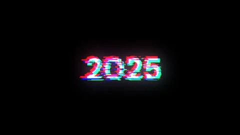 3D rendering 2025 text with screen effects of technological glitches Stock Illustration