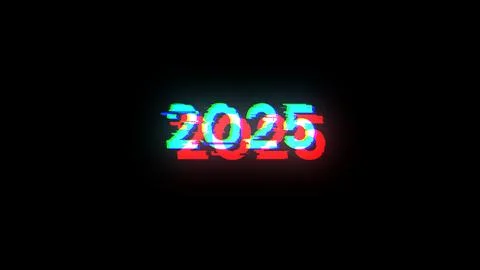 3D rendering 2025 text with screen effects of technological glitches 库存插图