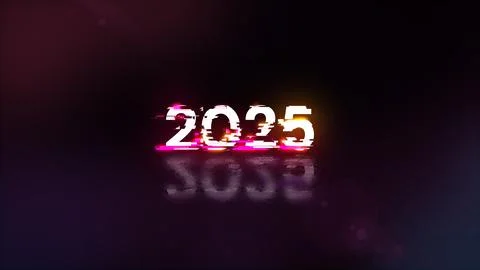 3D rendering 2025 text with screen effects of technological glitches Stock Illustration