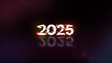 3D rendering 2025 text with screen effects of technological glitches 스톡 일러스트