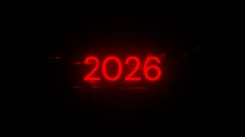3D rendering 2026 text with screen effects of technological glitches Stockillustratie