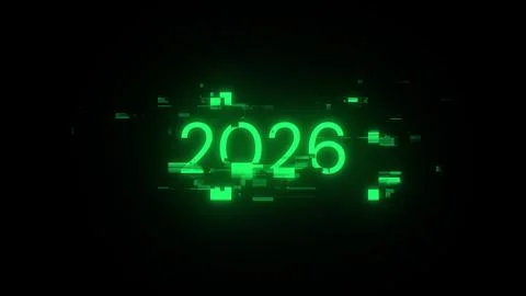 3D rendering 2026 text with screen effects of technological glitches 스톡 일러스트