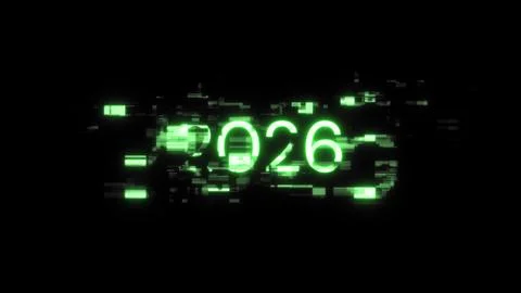 3D rendering 2026 text with screen effects of technological glitches Illustrazione stock
