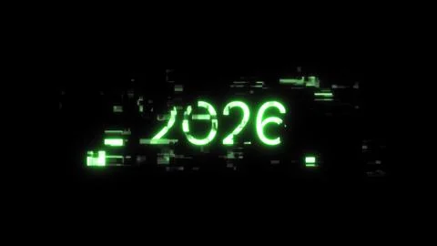 3D rendering 2026 text with screen effects of technological glitches Stock Illustration