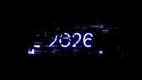 3D rendering 2026 text with screen effects of technological glitches 스톡 일러스트