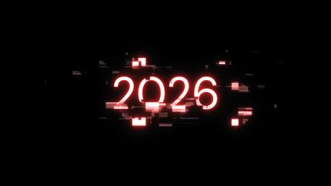 3D rendering 2026 text with screen effects of technological glitches Stock Illustration