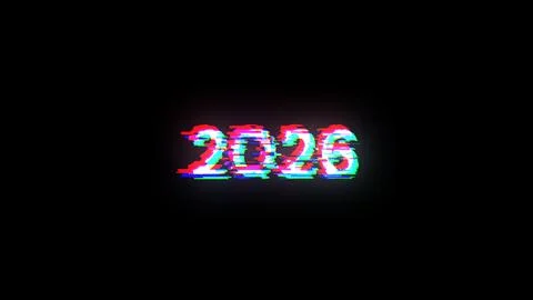 3D rendering 2026 text with screen effects of technological glitches Stock Illustration