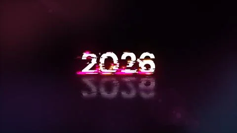 3D rendering 2026 text with screen effects of technological glitches Stock Illustration