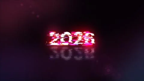 3D rendering 2026 text with screen effects of technological glitches 스톡 일러스트