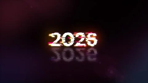 3D rendering 2026 text with screen effects of technological glitches 스톡 일러스트