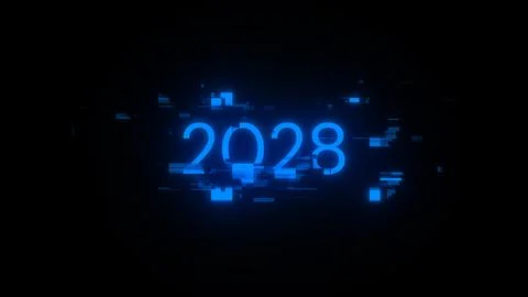 3D rendering 2028 text with screen effects of technological glitches Stock-Illustration