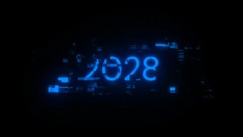 3D rendering 2028 text with screen effects of technological glitches Stock Illustration
