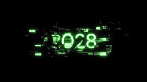 3D rendering 2028 text with screen effects of technological glitches Stock Illustration