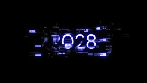 3D rendering 2028 text with screen effects of technological glitches Illustrazione stock