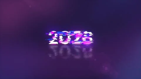 3D rendering 2028 text with screen effects of technological glitches Stock Illustration