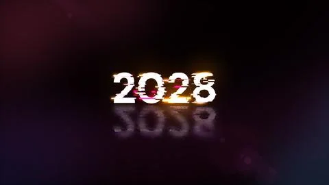 3D rendering 2028 text with screen effects of technological glitches 库存插图