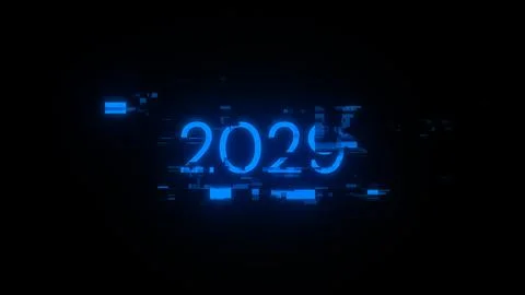 3D rendering 2029 text with screen effects of technological glitches Illustrazione stock