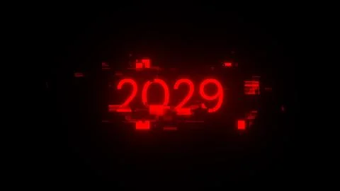 3D rendering 2029 text with screen effects of technological glitches Illustrazione stock