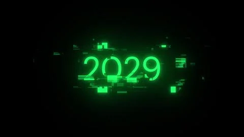 3D rendering 2029 text with screen effects of technological glitches Stock-Illustration