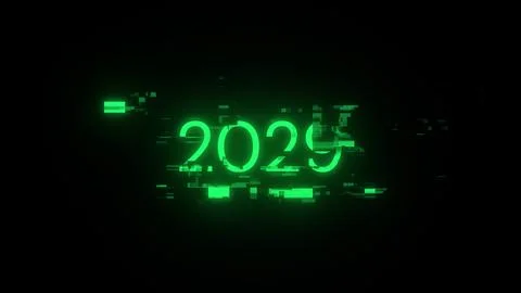 3D rendering 2029 text with screen effects of technological glitches Illustrazione stock