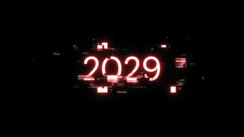 3D rendering 2029 text with screen effects of technological glitches Stock-Illustration