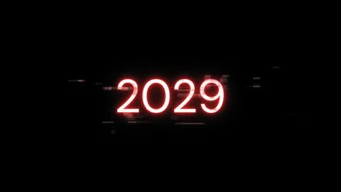 3D rendering 2029 text with screen effects of technological glitches Illustrazione stock