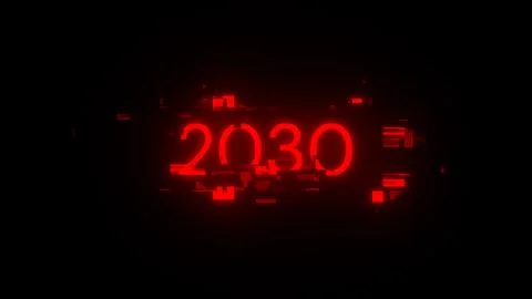 3D rendering 2030 text with screen effects of technological glitches Stock Illustration
