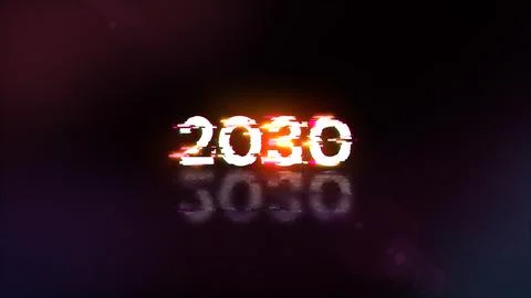3D rendering 2030 text with screen effects of technological glitches Illustrazione stock