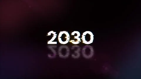 3D rendering 2030 text with screen effects of technological glitches Illustrazione stock