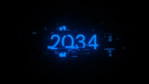 3D rendering 2034 text with screen effects of technological glitches 스톡 사진