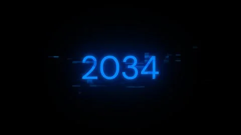 3D rendering 2034 text with screen effects of technological glitches 스톡 사진