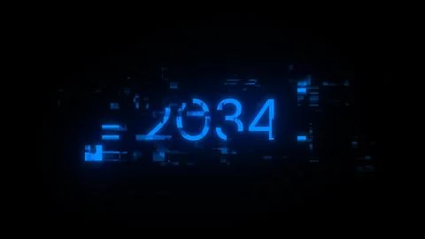 3D rendering 2034 text with screen effects of technological glitches 스톡 사진