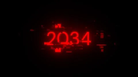 3D rendering 2034 text with screen effects of technological glitches 스톡 사진